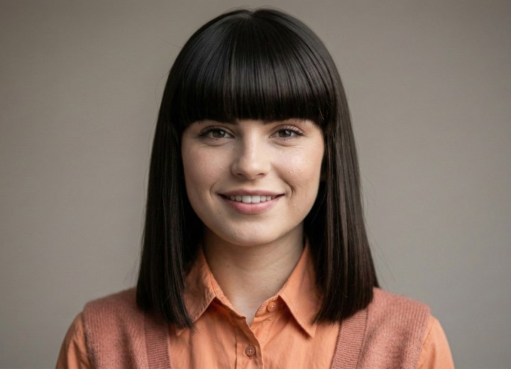 Hairstyle with bangs for a low forehead