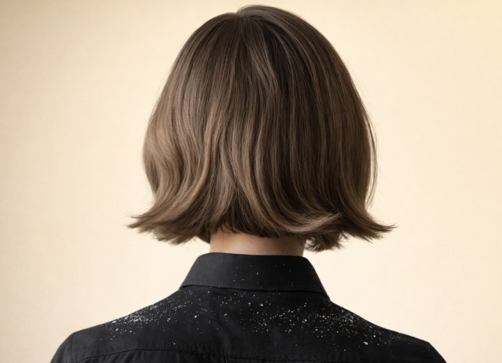 Hair with dandruff, cut in a bob