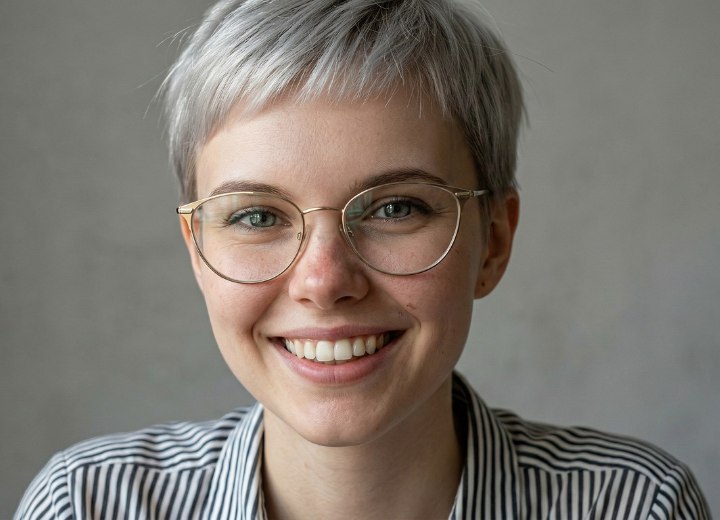 Long to short hair makeover for a woman wearing glasses - Short hair