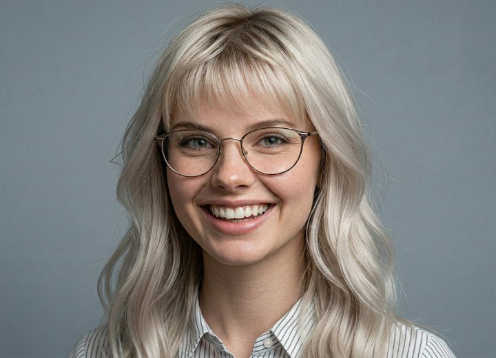 Long to short hair makeover for a woman wearing glasses - Before