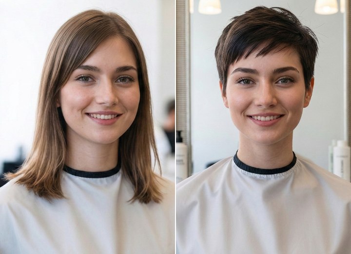 Long hair to pixie cut transformation