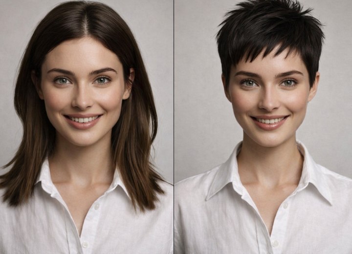 Long hair to pixie cut transformation