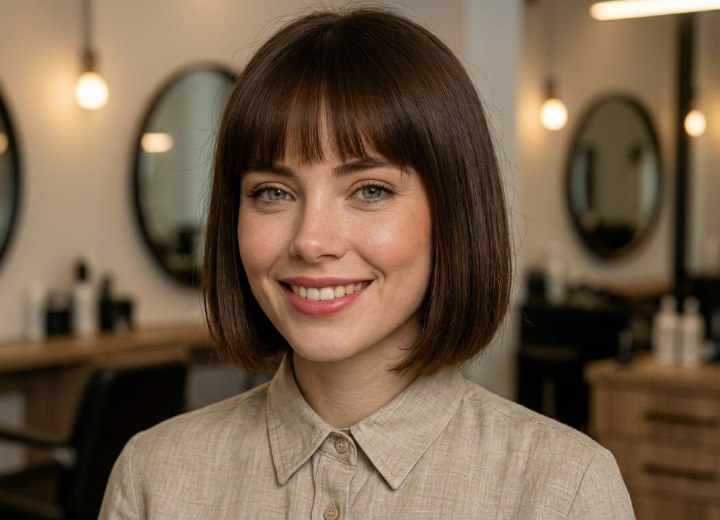 Neck-length bob with long bangs
