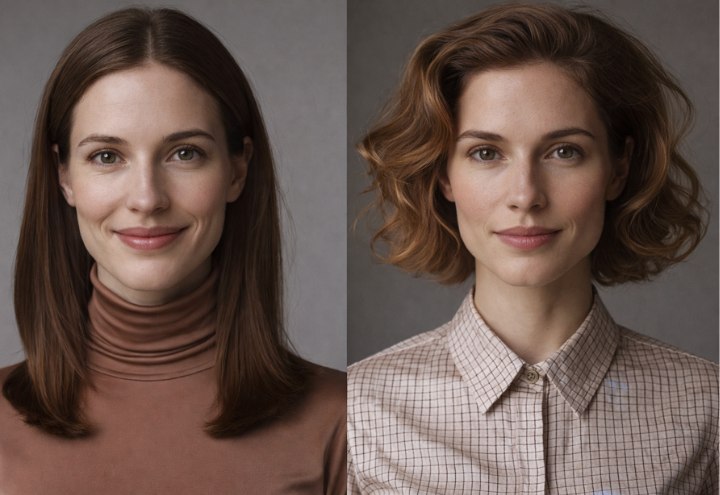 Hair makeover from long and straight to short with permed curls