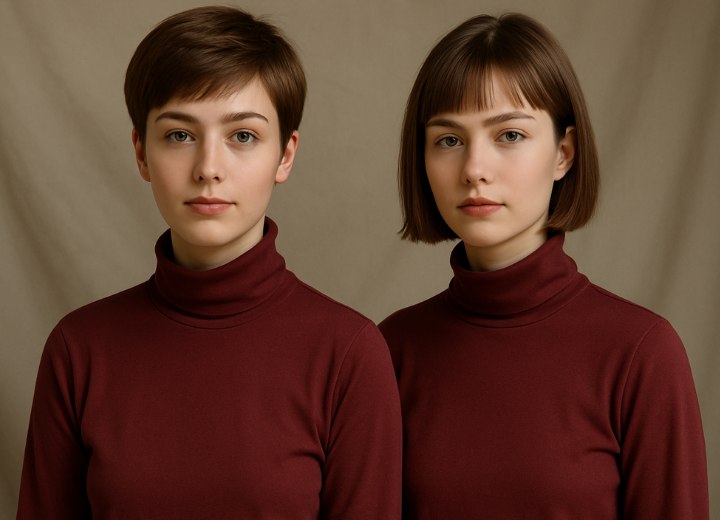 Fashionable twin with short hair