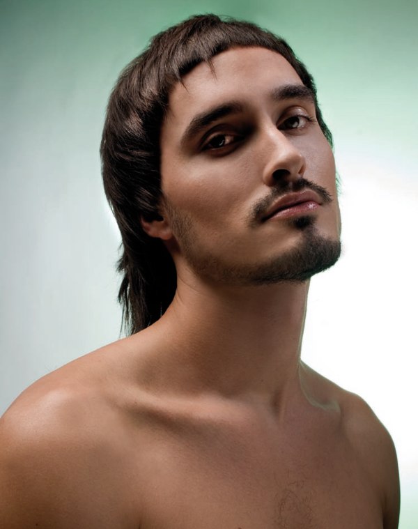 Men s Hairstyle With Super Short Bangs And A Long Neck Portion Men s Hairstyle With Super Short Bangs And A Long Neck Portion