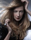 Long flowing hair with golden highlights