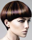Short mushroom cut with shine and daring hair colors