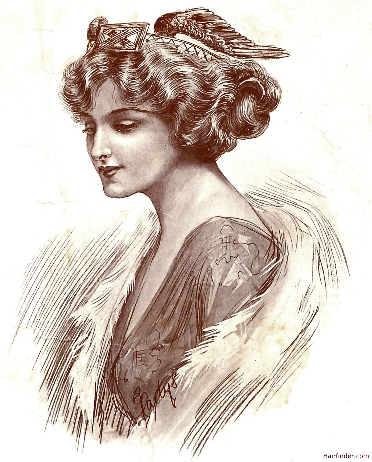  Vintage hair with curls and a winged hair accessory | 1912