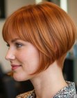 Copper angled bob with clipper-cut nape