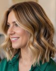 Shoulder-length hair with multiple tones of blonde