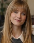 Long blonde hair with soft bangs