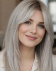 Long and sleek platinum blonde hair