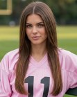 Sleek long hair with a middle part