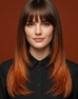 Long brown hair with a copper balayage