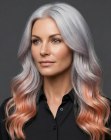Long silver hair with peach-rose ends