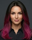 Dark hair with fuchsia ends