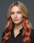 Blonde hair with red and orange streaks