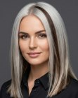 Long grey hair with brown streaks