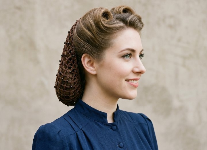 1940s hair with a snood or hair net