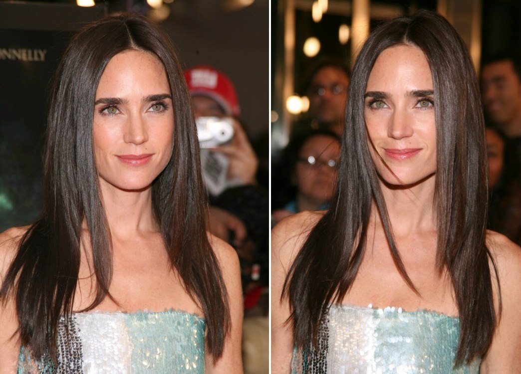 Jennifer Connelly's long straight dark hair with angled sides