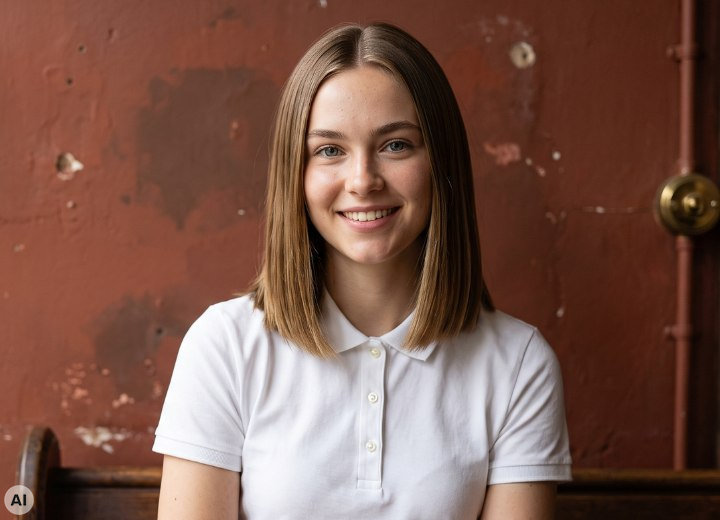 Mädel, das ihr mittellanges Haar als Preppy Bob trägt