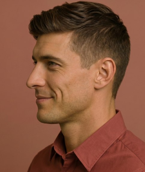 Corte de cabello masculino con líneas limpias - Vista lateral