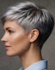 Cabello plateado rapado a máquina