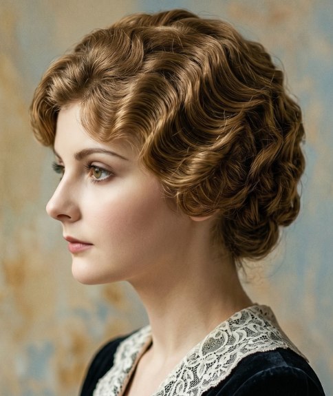 Coiffure &eacute;l&eacute;gante des ann&eacute;es 1910 avec ondulations Marcel