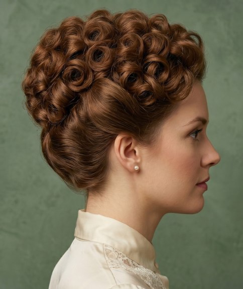 Coiffure vintage de 1914 aux boucles serr&eacute;es