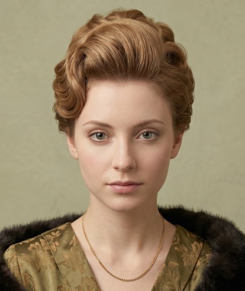 Chignon du d&eacute;but des ann&eacute;es 1910 avec boucles et ondulations