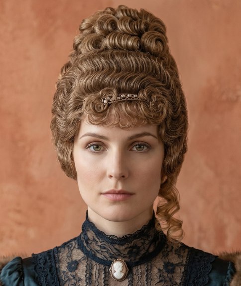 Chignon haut avec &eacute;l&eacute;ments de style victorien