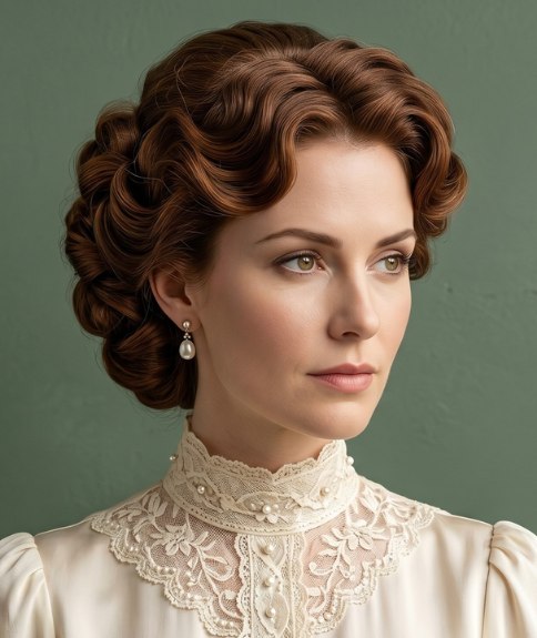 Chignon de 1915 aux ondulations r&eacute;guli&egrave;res