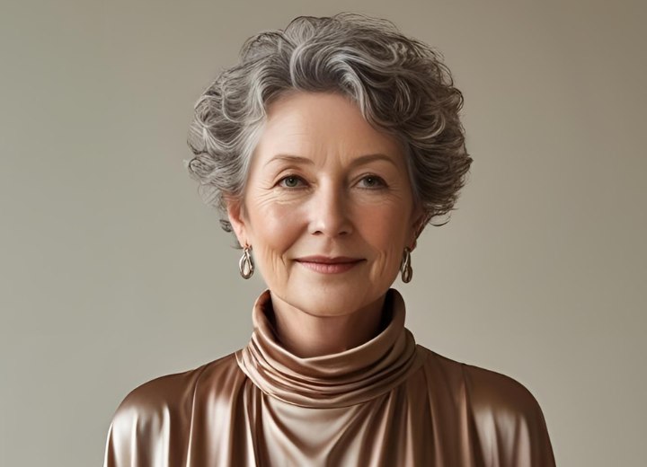 Femme âgée élégante aux cheveux gris courts