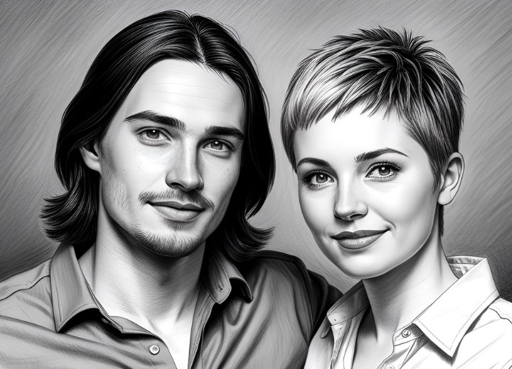 Homme et femme aux cheveux longs et courts