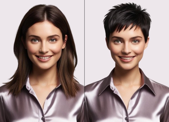 Relooking des cheveux longs vers une coupe gaçonne