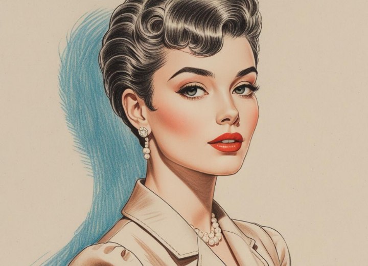 Coiffure courte des années 50 avec des boucles