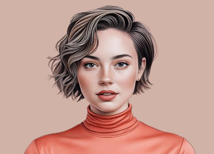 Coiffure courte en dégradé pour cheveux ondulés