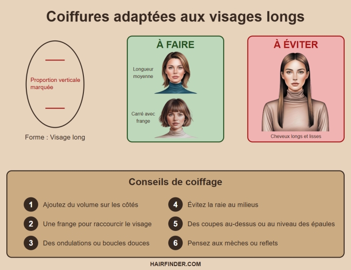 Infographie - Coiffures adaptées aux visages longs