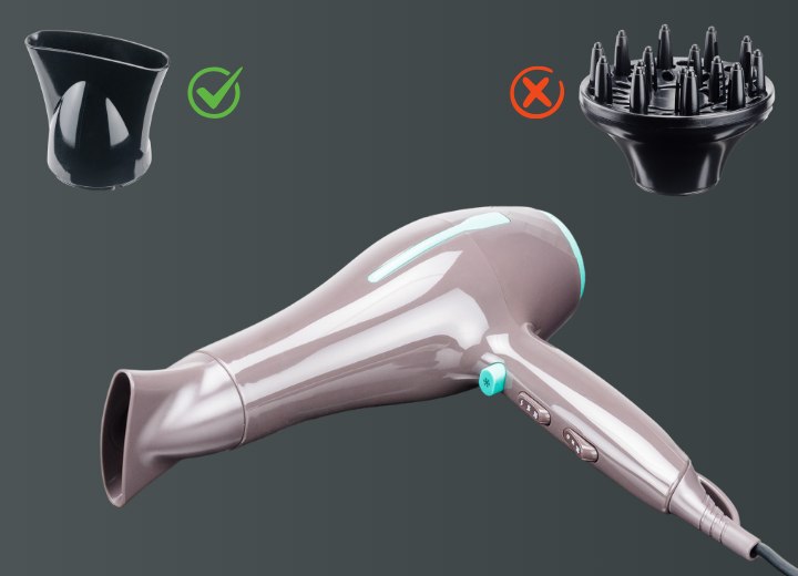 S&egrave;che-cheveux avec embout concentrateur et diffuseur