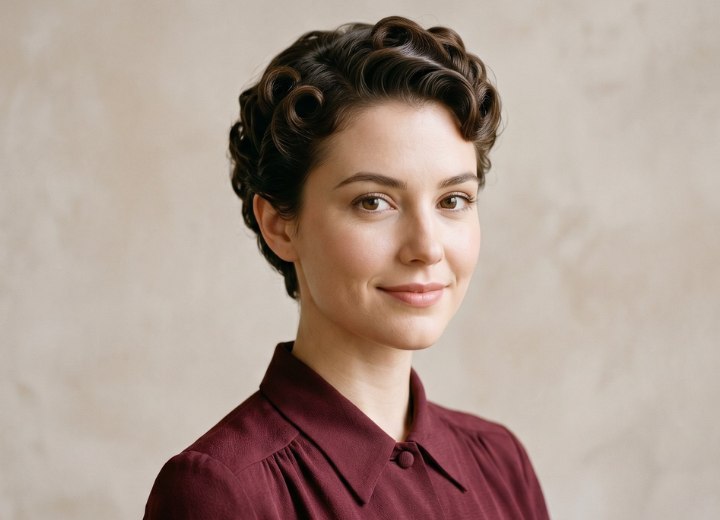 Coupe de cheveux courte pour femme des années 1940