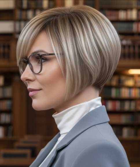 Carré plongeant court et col roulé blanc – Vue de côté