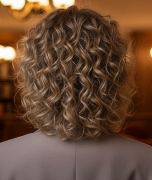 Coupe mi-longue pour cheveux bouclés – Vue de dos
