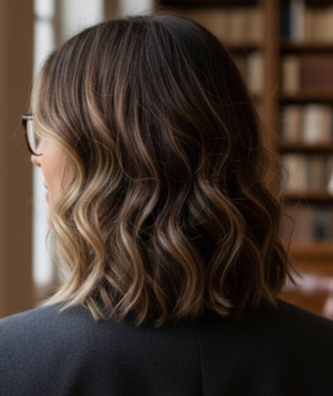 Long carré pour cheveux ondulés – Vue de dos