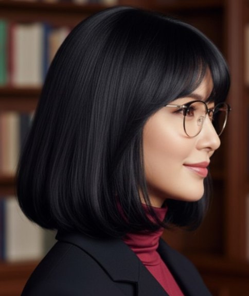 Carré pour cheveux noirs brillants – Vue de côté