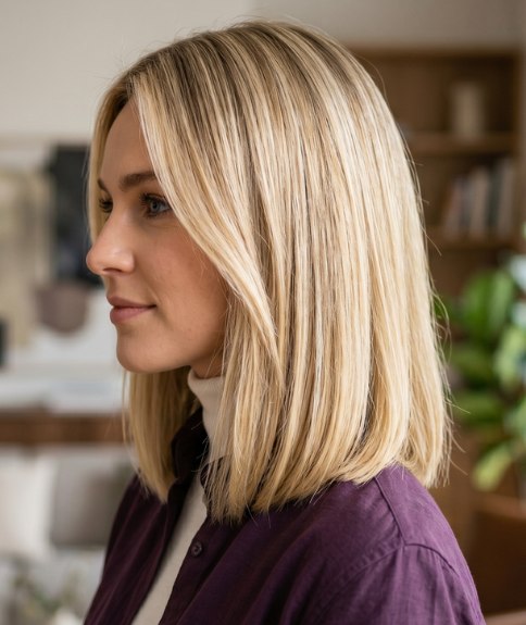 Style simple mi-long pour cheveux blonds