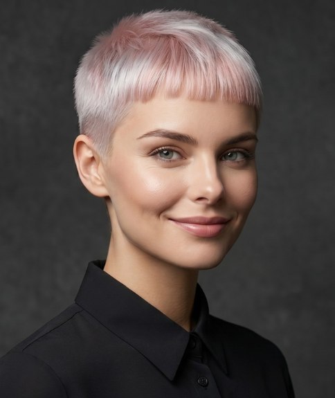 Cheveux tr&egrave;s courts et rose doux