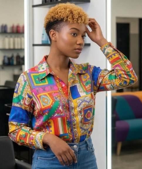 Coiffure f&eacute;minine avec c&ocirc;t&eacute;s coup&eacute;s &agrave; la tondeuse