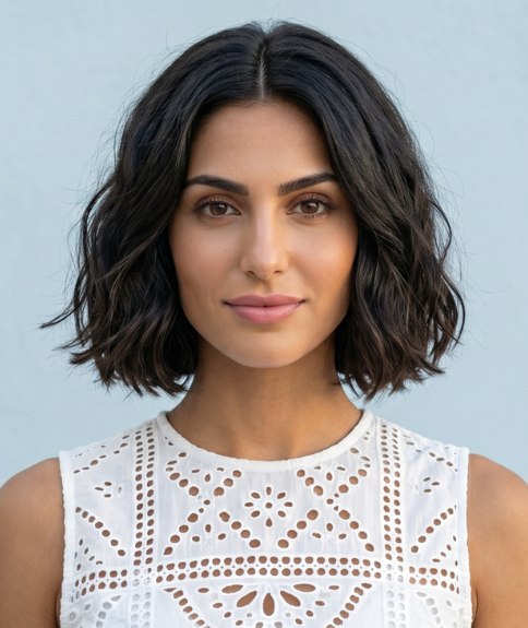 Carr&eacute; avec des ondulations et une touche l&eacute;g&egrave;rement sauvage