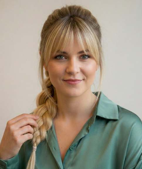 Coiffure avec une tresse sur le c&ocirc;t&eacute;